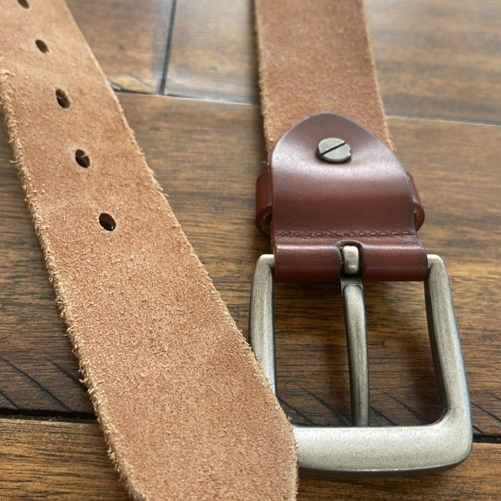 Men’s Brown Full Grain Leather Belt size approx  48” long - Picture 8 of 14